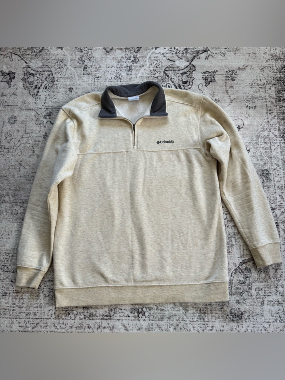 Columbia Men's Quarter Zip-Neck Sweater in Beige with Charcoal Collar